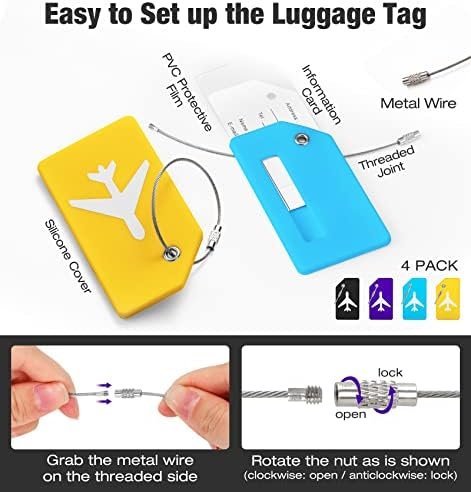 Raynesys 4 Pack Luggage Straps Luggage Tags Set, Adjustable 70.87 inch Suitcase Belts, Silicone Suitcase Tag with Name ID Cards, Travel Accessories for Men Women, Pink+Purple+Blue+Green - Image 4