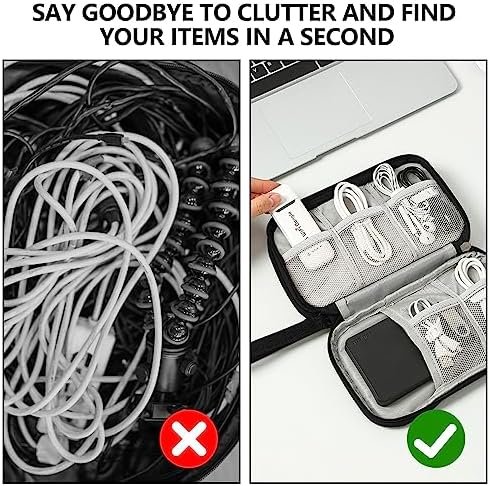 Kabeltas, elektronische tas, universele kabelorganizer, tas, draagbare reiskabel, waterdicht, dubbellaags, elektronica, accessoiretas voor mobiele telefoon, oplaadkabel, USB-powerbank, zwart, Elegant - Image 2