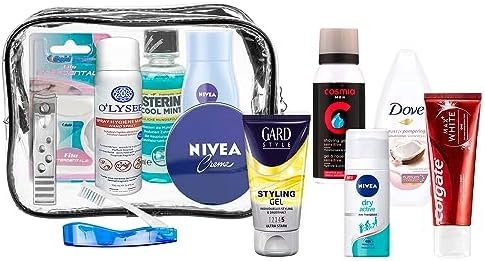 Travel Essentials-set, reisset geschikt voor handbagage, vakantie en zakenreizen, bestaande uit alle benodigde merkproducten voor persoonlijke verzorging, in een PVC make-uptas (Men) - Image 4