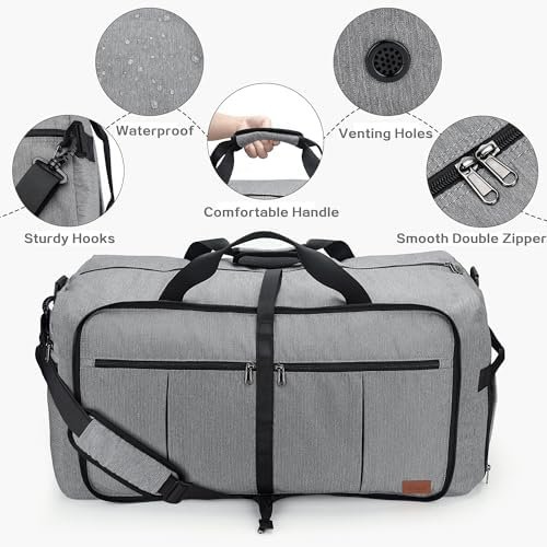 Urtala Opvouwbare reistas voor heren en dames, grote weekendtas met schoenenvak, waterdichte handbagagetas/sporttas, grijs, 120L - Image 3