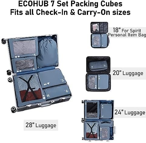 ECOHUB inpakblokjes voor koffer 7 PCS Reis organisator Verpakkingszakken Gerecycleerd Reistoebehoren Schoenen zakken voor reizen Opbergtas De Zakken van de bagageorganisator Reisetui(Blauw) - Image 6