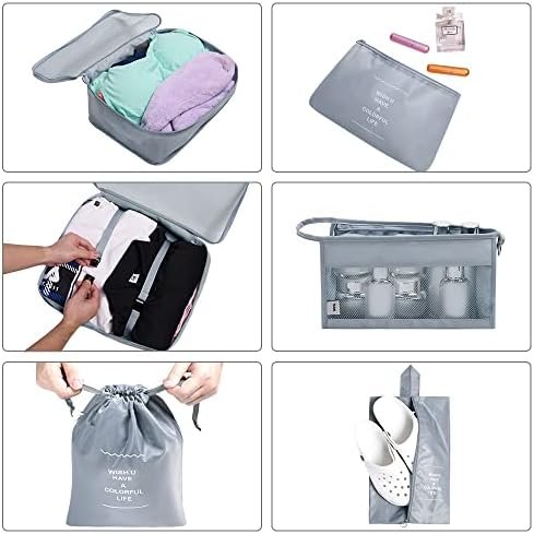 OSDUE Inpakkubussen, 8 stuks reisorganizer, inpaktassen, reisbagage, inpakorganizers, waterdichte reisbenodigdheden, tas voor kleding, schoenen, cosmetica, toiletartikelen, opbergzakken (grijs) - Image 5