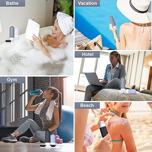 Revivoer Siliconen reisflessen, 16 stuks reisset met siliconen reisflessen, lekvrije reisflessen en shampoo-containers, BPA-vrij, praktische reisflessenset (grijs) - Image 5