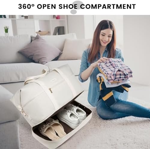 LOVEVOOK Weekender Reistas voor dames, sporttas, handbagage, tas, grote ziekentas, geboorte, reistas, duffle bag met toilettas, schoenenvak voor vliegtuig, reizen, beige - Image 5