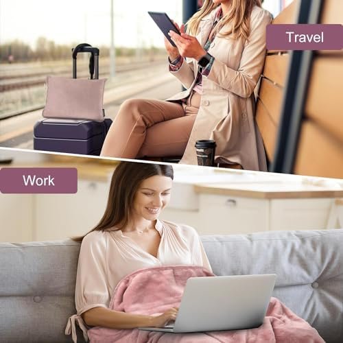 Reisdeken vliegtuig, 2-in-1, reisdeken, ultralicht, warm, reis-gadgets met slaapmasker en oordopjes, draagbaar transformeringskussen voor vakantie, kantoor, thuis, zakenreizen, lichtroze - Image 6