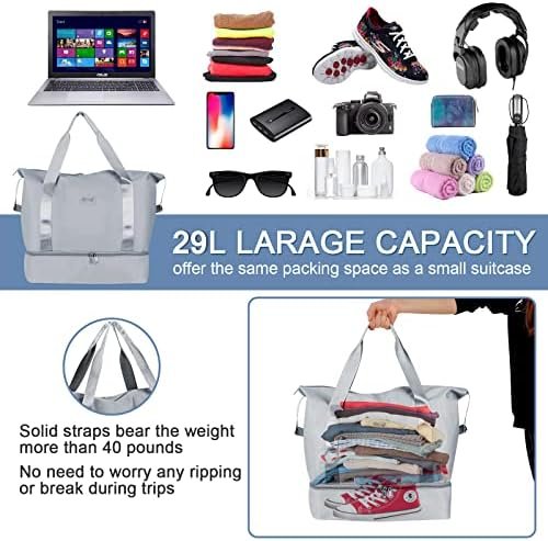 Reistas, CS COSDDI 36 l, weekendtas met trolleymouw, droge en natte compartimenten, sporttas, gym, waterdicht, shoppingtas, handbagage, voor mannen en vrouwen, weekendtas, draagtas, ziekenhuistas, #02 Grijs - Image 6