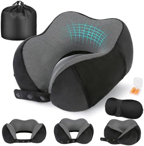 Cirorld Reiskussen voor Vliegtuig, Nek Kussen voor Reizen, Traagschuim Reiskussen voor Volwassenen, Verstelbaar & Compact Vluchtkussen, Ergonomisch Nek Kussen, Met Oordopjes, Oogmasker, Draagtas