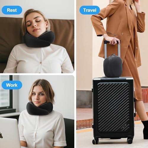 Yomisee Reiskussen, nekkussen voor reizen, vliegtuig, traagschuim, vliegkussen, draagbaar voor auto's, treinen, thuis, kantoren (zwart) - Image 6