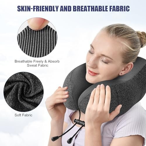 Jiancrate Travel Pillow, Nekkussen Vliegtuig, Memory Schuim Reiskussen voor Volwassenen, Zacht en Lichtgewicht Vlucht Auto Kussen, Ergonomische Neck Pillow, Met Oordopjes, Oogmasker en Draagtas - Image 3