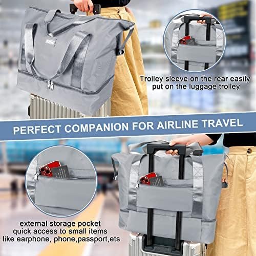 Reistas, CS COSDDI 36 l, weekendtas met trolleymouw, droge en natte compartimenten, sporttas, gym, waterdicht, shoppingtas, handbagage, voor mannen en vrouwen, weekendtas, draagtas, ziekenhuistas, #02 Grijs - Image 4