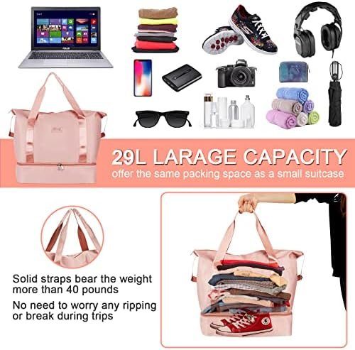 Reistas, CS COSDDI 36 l, weekendtas met trolleymouw, droge en natte compartimenten, sporttas, gym, waterdicht, shoppingtas, handbagage, voor mannen en vrouwen, weekendtas, draagtas, ziekenhuistas, #01 Roze - Image 7