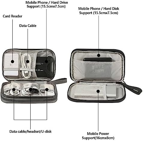 Kabeltas, elektronische tas, universele kabelorganizer, tas, draagbare reiskabel, waterdicht, dubbellaags, elektronica, accessoiretas voor mobiele telefoon, oplaadkabel, USB-powerbank, zwart, Elegant - Image 4