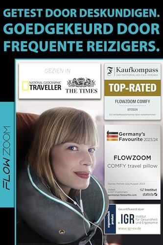 FLOWZOOM COMFY Traagschuim Hoofdkussen - Reis nekkussen met 5 verstelbare maatknoppen - Wasbare, verzachtende en ademende hoes - Delicaat en ondersteunend traagschuim - Reiskussen in Grijs - Image 5