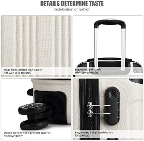 Kono 3-Delige Bagageset Hard Shell Koffer Lichtgewicht ABS met 4 Wielen Spinner Zakenreis Trolley Koffer 19" 24" 28" (Beige) - Image 5