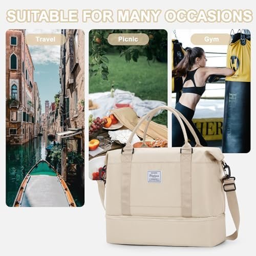 Easyjet handbagage 45x36x20 reistas voor onder de stoel cabine tas Reizen Handtassen 40x20x25 voor Ryanair, weekendtas overnachten Reistas Holdall voor dames heren, Sporttas Fitnesstas,Beige - Image 7