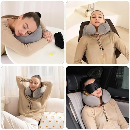 Good Nite Reiskussen nek traagschuim steunkussen voor volwassenen reizen vliegtuig camping auto trein kantoor kussen vlucht vliegtuig kussens met oordopjes oogmasker draagtas grijs - Image 8