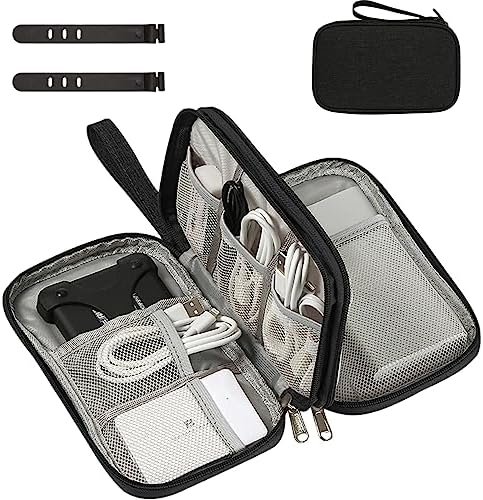 Kabeltas, elektronische tas, universele kabelorganizer, tas, draagbare reiskabel, waterdicht, dubbellaags, elektronica, accessoiretas voor mobiele telefoon, oplaadkabel, USB-powerbank, zwart, Elegant