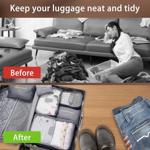 TXBOBECO Koffer-organizerset, 12-delige set, packing cubes voor koffer, reisaccessoires, kofferorganizer, schoenentas, kledingtassen, verpakkingskubus, cosmetica, paktassen (grijs) - Image 5