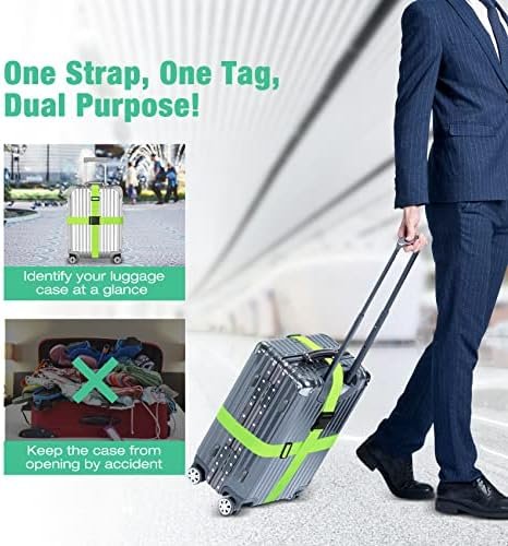 Raynesys 4 Pack Luggage Straps Luggage Tags Set, Adjustable 70.87 inch Suitcase Belts, Silicone Suitcase Tag with Name ID Cards, Travel Accessories for Men Women, Green - Image 3