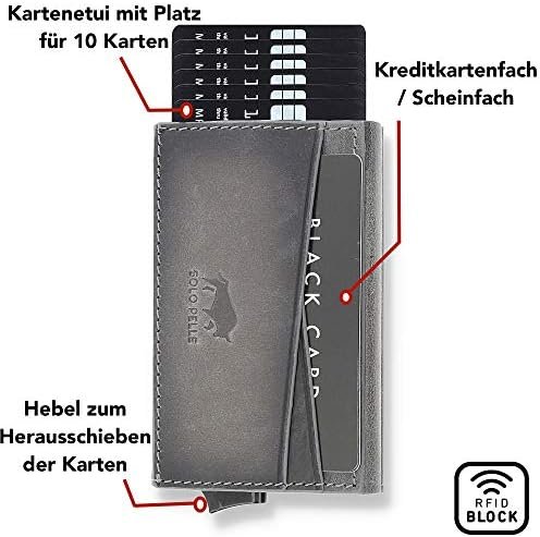 Solo Pelle Kaarthouder | Creditcardhouder | Lederen Portemonnee Slim Wallet Portemonnee | Portemonnee met RFID-bescherming voor maximaal 11 kaarten Model: Mech, steengrijs, One Size, creditcardhoes - Image 2