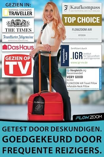 FLOWZOOM AIR Opblaasbaar nekkussen - reiskussen met capuchon en oordopjes voor volwassenen - Snel opblaasbaar Travel pillow voor vliegtuig - Verstelbaar nekkussen met 5 slaapstanden - Grijs, Maat L - Image 6