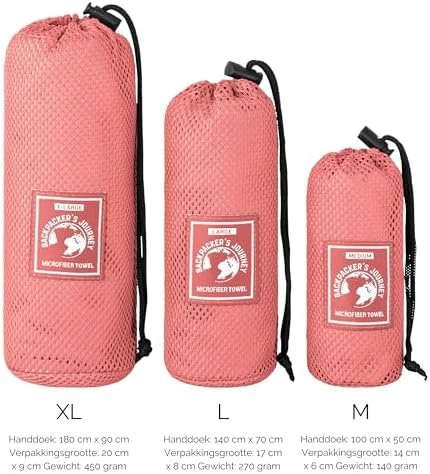 Backpacker's Journey microvezel handdoeken in S M L XL. Reishanddoek stelt licht, sneldrogend, absorberend en antibacterieel (zalmkleurig S) - Image 5