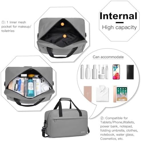 Kono 35x20x20 Holdall Cabin Bagage Reistas Onder Seat Flight Bag met Schouderband 14L (Grijs) - Image 4