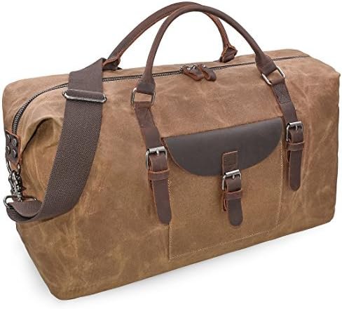 NEWHEY Reistassen voor heren, leer, canvas, waterdicht, grote capaciteit, weekendtas, vintage handbagage, uniseks, bruin, bruin (bruin) - ..