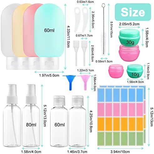 Reisflessenset van 22 stuks, lekvrije siliconen reiscontainers, lege plastic knijpflessen voor 80 ml en 60 ml, reisaccessoires voor toiletartikelen, shampoo, conditioner en lotion (BPA-vrij) - Image 2