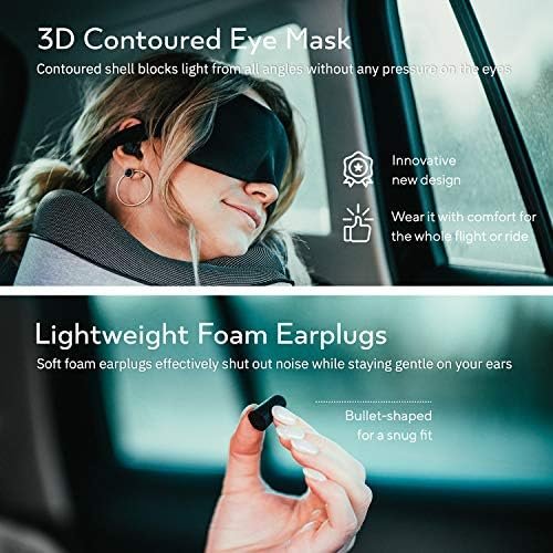 Proglobe orthopedisch nekkussen Reisnekkussens voor vliegtuigen, Memory Foam Kit, geüpdatet rustmateriaal, vliegtuigreisset met oogmaskers met 3D-contouren, oordopjes en luxe nettas (Grijs) - Image 5