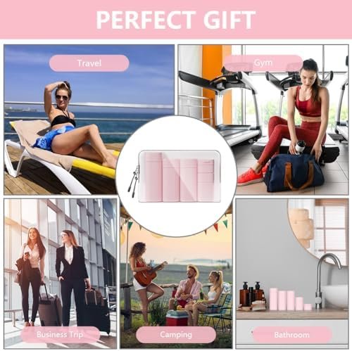 flintronic Reisflessen set voor toiletartikelen, lekvrije siliconen reiscontainers, kleine lege miniflessen, reisaccessoires voor toiletartikelen, shampoos, conditioner en lotion-roze - Image 6