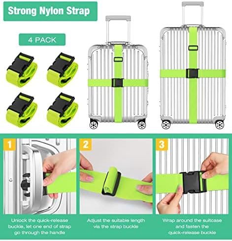 Raynesys 4 Pack Luggage Straps Luggage Tags Set, Adjustable 70.87 inch Suitcase Belts, Silicone Suitcase Tag with Name ID Cards, Travel Accessories for Men Women, Green - Image 5