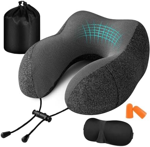 Jiancrate Travel Pillow, Nekkussen Vliegtuig, Memory Schuim Reiskussen voor Volwassenen, Zacht en Lichtgewicht Vlucht Auto Kussen, Ergonomische Neck Pillow, Met Oordopjes, Oogmasker en Draagtas