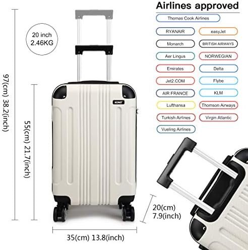 Kono 3-Delige Bagageset Hard Shell Koffer Lichtgewicht ABS met 4 Wielen Spinner Zakenreis Trolley Koffer 19" 24" 28" (Beige) - Image 2