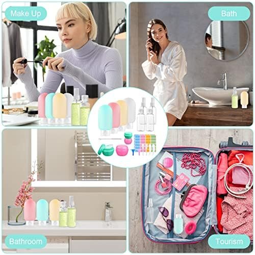 Reisflessenset van 22 stuks, lekvrije siliconen reiscontainers, lege plastic knijpflessen voor 80 ml en 60 ml, reisaccessoires voor toiletartikelen, shampoo, conditioner en lotion (BPA-vrij) - Image 7