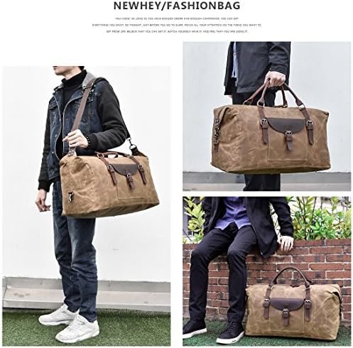 NEWHEY Reistassen voor heren, leer, canvas, waterdicht, grote capaciteit, weekendtas, vintage handbagage, uniseks, bruin, bruin (bruin) - .. - Image 7