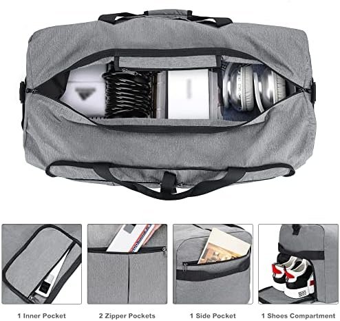Urtala Opvouwbare reistas voor heren en dames, grote weekendtas met schoenenvak, waterdichte handbagagetas/sporttas, grijs, 120L - Image 4