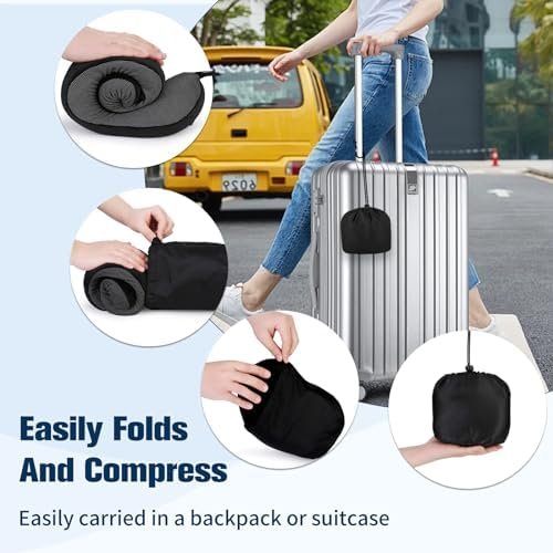 Cirorld Reiskussen voor Vliegtuig, Nek Kussen voor Reizen, Traagschuim Reiskussen voor Volwassenen, Verstelbaar & Compact Vluchtkussen, Ergonomisch Nek Kussen, Met Oordopjes, Oogmasker, Draagtas - Image 9