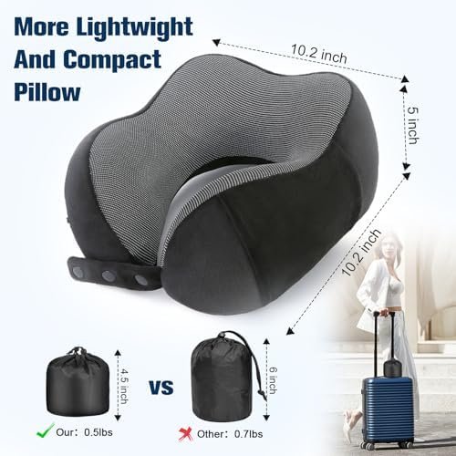Cirorld Reiskussen voor Vliegtuig, Nek Kussen voor Reizen, Traagschuim Reiskussen voor Volwassenen, Verstelbaar & Compact Vluchtkussen, Ergonomisch Nek Kussen, Met Oordopjes, Oogmasker, Draagtas - Image 3