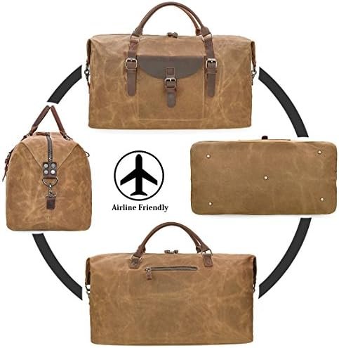 NEWHEY Reistassen voor heren, leer, canvas, waterdicht, grote capaciteit, weekendtas, vintage handbagage, uniseks, bruin, bruin (bruin) - .. - Image 6