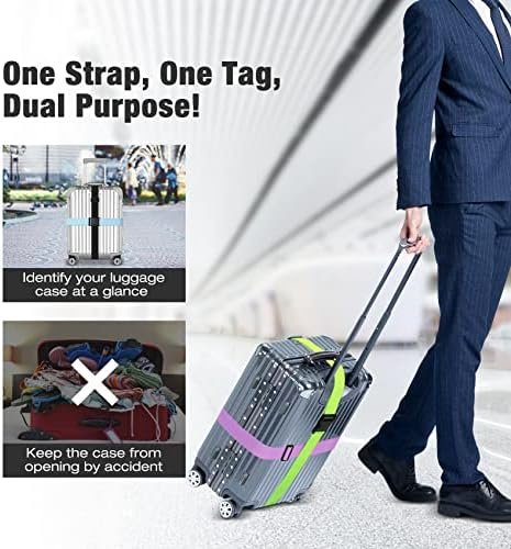 Raynesys 4 Pack Luggage Straps Luggage Tags Set, Adjustable 70.87 inch Suitcase Belts, Silicone Suitcase Tag with Name ID Cards, Travel Accessories for Men Women, Pink+Purple+Blue+Green - Image 3