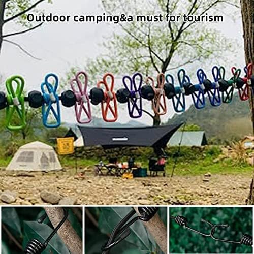 PAIDASHU Draagbare waslijn, intrekbare waslijn voor reizen, kledinglijn met 12 kledingclips, voor binnen wasdrooglijn, outdoor camping accessoires (kleurrijk) - Image 2