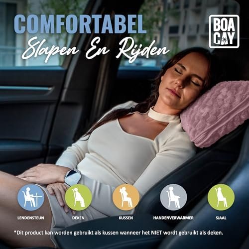BOACAY Inpakbare Reisdeken voor Vliegtuig, Auto - Compact Kantoordeken - Draagbaar Kussen voor Volwassenen, Kinderen met Hoes, Bagagehoes, Rugzak Klem - Image 6