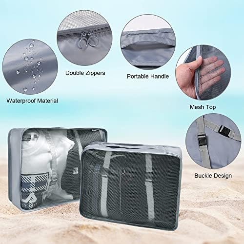 OSDUE Inpakkubussen, 8 stuks reisorganizer, inpaktassen, reisbagage, inpakorganizers, waterdichte reisbenodigdheden, tas voor kleding, schoenen, cosmetica, toiletartikelen, opbergzakken (grijs) - Image 3