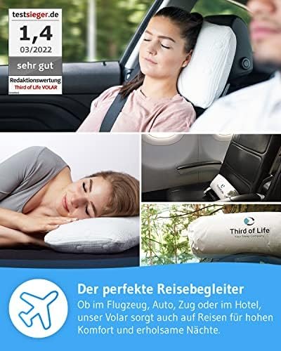 Reiskussen VOLAR | Camper kussen | Nekkussen van visco-schuim | Orthopedisch neksteunkussen met warmteregulerende overtrek | Klein kussen voor camping, vliegtuig, trein of voor in het hotel 40x25x10cm - Image 5
