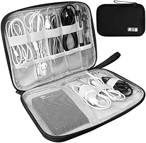 HCFGS Elektronische tas, reistas, schokbestendig, vochtbestendig, opbergtas, draagbare tas, accessoireorganizer voor harde schijven, kabels, oplader, telefoon, USB, SD-kaart (zwart)